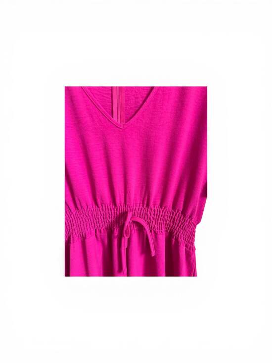 Magenta V-Neck Smocked Waist Tie-Back Romper - Picture 3 of 11